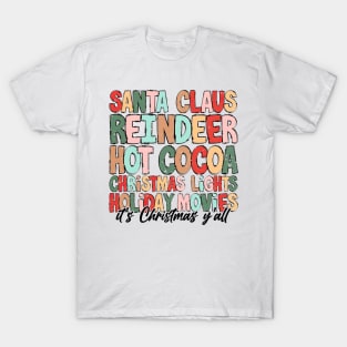 Santa Claus Reindeer Hot Cocoa Christmas Lights T-Shirt